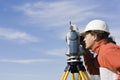 Measuring with theodolite Royalty Free Stock Photo