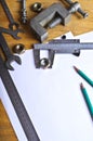 The measuring tool and white sheets Royalty Free Stock Photo