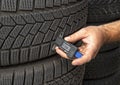 Measuring the tread depth of a tire