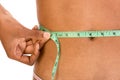 Measuring waist, close up of ethnic woman abdomen Royalty Free Stock Photo