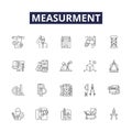 Measurment line vector icons and signs. Quantify, Testing, Calibrate, Gauge, Estimate, Metric, Survey, Analyze outline