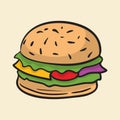 Beef burger with colored Hand drawn vector illustration