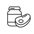 Meat baby food. Linear icon of complementary foods in jar. Black illustration of ready beef purees in glass bottle. Contour