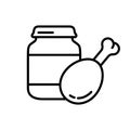 Meat baby food. Linear icon of complementary foods in jar. Black illustration of ready chicken purees in glass bottle. Contour