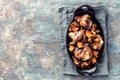 Meat baked with mushrooms and onions Royalty Free Stock Photo