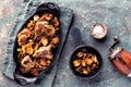 Meat baked with mushrooms and onions