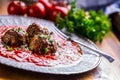 Meat balls. Italian and Mediterranean cuisine. Meat balls with s Royalty Free Stock Photo