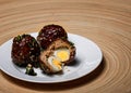 Meat balls with quail egg inside Royalty Free Stock Photo