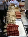 Meat balls on stick in sauce, traditional Thailand Royalty Free Stock Photo