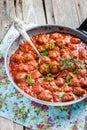 Meat balls in tomato sauce in the pan