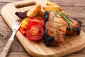 Meat barbeque with vegetables and spices Royalty Free Stock Photo