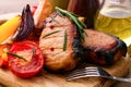 Meat barbeque with vegetables and spices Royalty Free Stock Photo