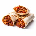Skillful Wrapped Burrito Beans On White Background