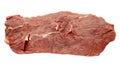 Meat beef isolated on white background, clipping path, top view. Buffalo, bison fillet close-up, top view. Piece of beef