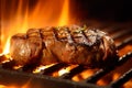 Meat beef steak grilled on fire, food bbq and hot grill, generative ai