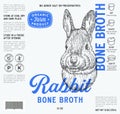 Meat Bone Broth Label Template. Abstract Vector Food Packaging Design Layout. Modern Typography with Hand Drawn Rabbit