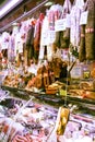 Meat at Boqueria market. Barcelona, Spain