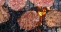 Meat burgers for hamburger grilled on flame grill Royalty Free Stock Photo