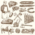 Meat, butcher. Set of hand drawn illusration.