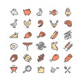 Meat Butchery Color Thin Line Icon Set. Vector