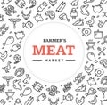 Meat Butchery Signs Round Design Template Thin Line Icon Concept. Vector Royalty Free Stock Photo
