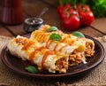 Meat cannelloni sauce bechamel. Royalty Free Stock Photo