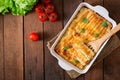 Meat cannelloni sauce bechamel. Royalty Free Stock Photo