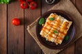 Meat cannelloni sauce bechamel. Royalty Free Stock Photo