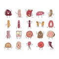 meat character beef food funny icons set vector