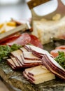 Meat and cheese party tray Royalty Free Stock Photo