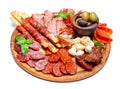 Meat and cheese plate with salami sausage, chorizo, parma and mozzarella