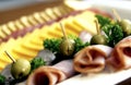 Meat and cheese tray Royalty Free Stock Photo