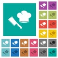 Meat cleaver knife and chef hat square flat multi colored icons Royalty Free Stock Photo