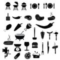 Meat and cooking tools flat vector icons set Royalty Free Stock Photo