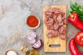 Meat cubes with condiments and vegetable Royalty Free Stock Photo