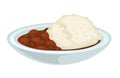 Rice and stewed meat with gravy in bowl isolated dish