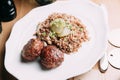 Cutlets with buckwheat and sauce