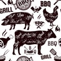 Meat cuts and barbecue seamless pattern, vector illustration