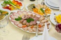 Meat cutting the wedding table. Fat meat slices texture. Royalty Free Stock Photo