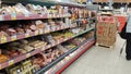 Meat delicacies on sale in the supermarket during the coronavirus epidemic