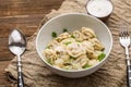 Meat dumplings - russian pelmeni, ravioli with meat on a white plate Royalty Free Stock Photo