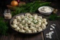 Meat filled dumplings pelmeni. Generate ai