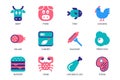 Meat, Fish and Poultry concept of web icons set in simple flat design Royalty Free Stock Photo