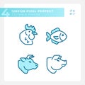 Meat and fish products pixel perfect blue RGB color icons set Royalty Free Stock Photo