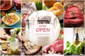 Meat and fish seafood collage for a Restaurant re open for the season Royalty Free Stock Photo