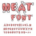 Meat font. Steak on bone alphabet. Pork alphabet. Beef letters.