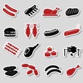 Meat food color stickers and symbols set