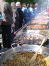 Meat food cooked outdoor, at traditional food fair Royalty Free Stock Photo