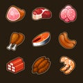 Meat food icons set