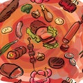 Meat food seamless sketch illustration